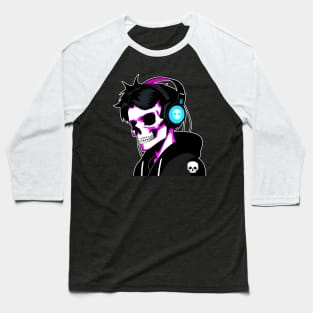 Skull With Headphones and jacket, Violet | Listening Music Baseball T-Shirt